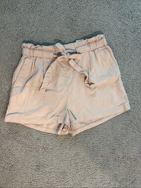 Express High-Waist Paperbag Tie Shorts - Light Peach